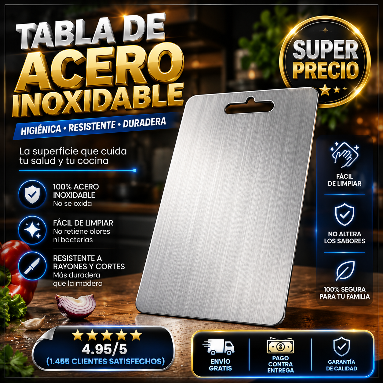 Tabla para picar en acero 39 x 28 cm